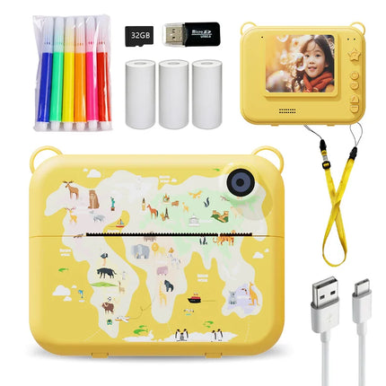 Children's printable camera with 32 GB TF card, photo & video & games, dual cameras, flash, perfect gift for boys and girls