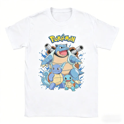 2026 Hot Sale Pokemon Blastoise Evolution T-shirt Squirtle Wartortle Blastoise Print Anime Tee Men Women Short Sleeve Summer Top