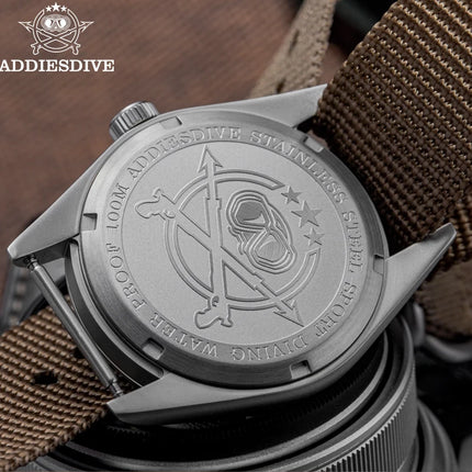 ADDIESDIVE Retro Men's Watch K1 Mineral Glass Stainless Steel 100m Waterproof Night Light Watch 36mm Movement Nylon Quartz Watch