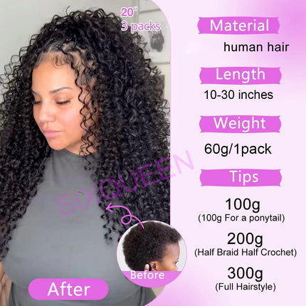 Deep Wave Crochet Human Hair Bundles Boho Braid Hair Remy Pre-Separated Feather Invisible Knot Crochet Hair Extensions For Women