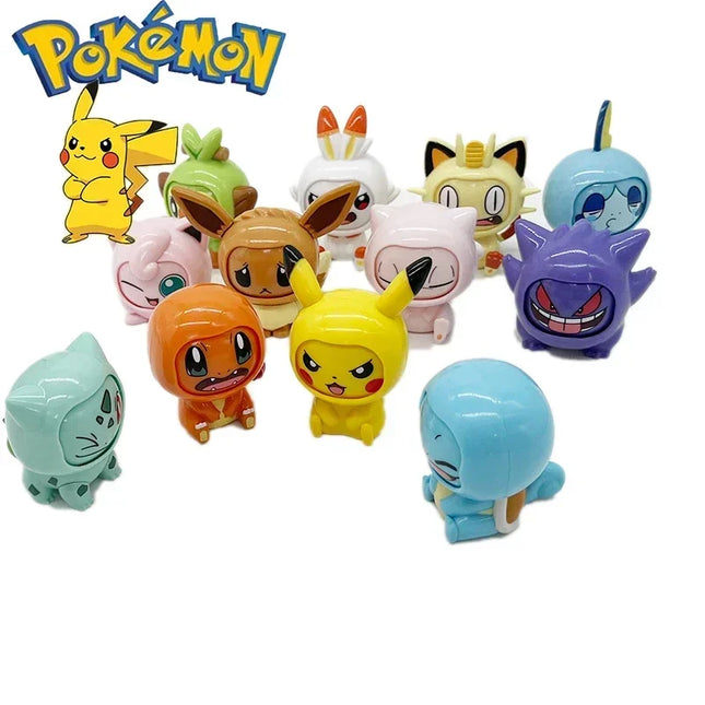 Pokemon Anime Genuine Pikachu Bulbasaur Pokeball Model Set Eevee Gengar Mewtwo Action Figure Face-Changing Doll Elf Ball Toys