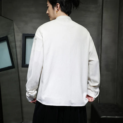 Men Long Sleeve Casual Shirt New Arrival 2026 Spring Chinese Style Vintage Mandarin Collar Loose Male KungFu Tops Shirts N056