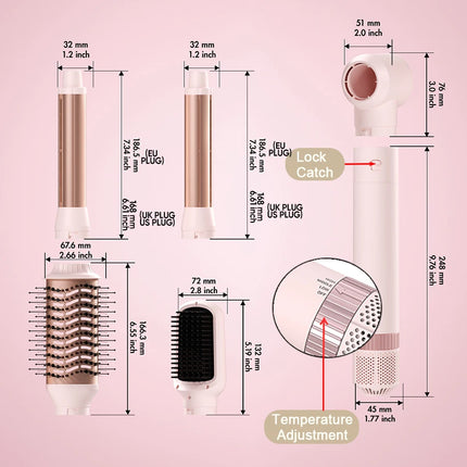 5in1 Hair Dryer Brush Curling Iron Hair Dryer Detachable Auto Wrap Curlers Fast Drying Electric Styling Hair Blower Brush