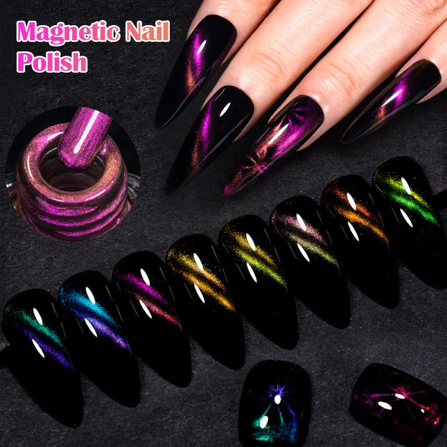 MEET ACROSS 8ml Magnetic Nail Polish Dubble Light Cat Eye Gel Nail Polish Semi-permanent Nail Polish Without Lamp Wave Polish