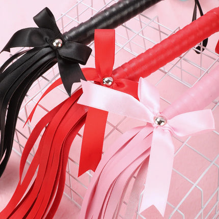 4 Colors Fetish PU Leather Bow Whip Flogger Handle Spanking Paddle Flirting BDSM Adult Game Erotic Sex Toys for Women Couples