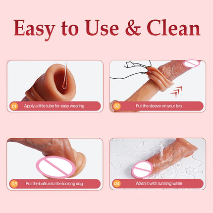 Penis Enlargement Sleeve Vibrator for Men Hollow Dildo Silicone Ejaculation Delay Realistic Penis Extender Adult Couples Sex Toy