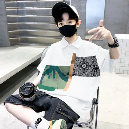 Children's wear boys' summer T-shirt 2025 new item, Zhongda children's summer boys' summer style, pure cotton polo shirt, short
