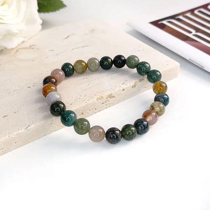 Natural Stone Pink Zebra Beaded Bracelet 6/8mm Dalmatian Jasper Rhodochrosite Agate Bracelet Gemstone Beads Bracelet