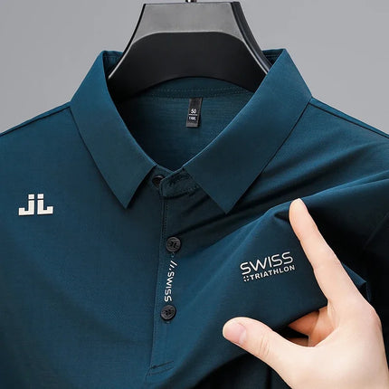 Breathable Men's Polo Shirts Solid Color Embroidered Logo Short Sleeve Casual Sports Summer Top