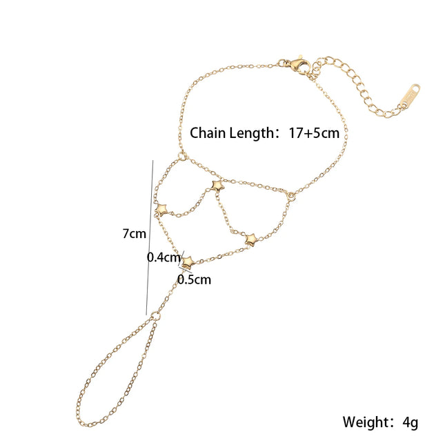 Minimalist 18K Gold Plated Stainless Steel Hand Chain Starry Sky Finger Hand Bracelet Waterproof Fashion Women Jewelry