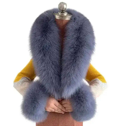 Winter Natural Fox Fur Scarf And Cuff Set Women Jacket Fur Collar Authentic Neck Warm Scarves Luxury Fluffy Fox Fur Shawl