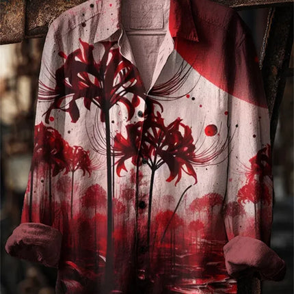 Hawaiian Men's Linen Long Sleeve Music 3D Guitar Printed Shirt Party Long Sleeve Beach Harajuku Top Shirt