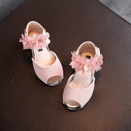 Summer New Style Children's Sandals Girls Fashion Rhinestone Flower Princess Shoes Little Girls Soft Soled Dance Shoes Girls