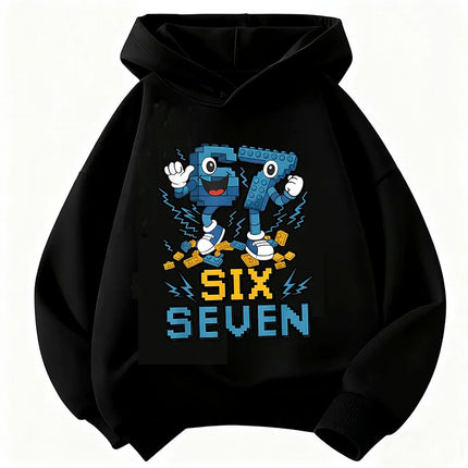 Funny Six Seven Italian Brainrot 67 Number Graphic Print Hoodie Boy/Girl Long Sleeved Kids Comfortable Sweatshirt