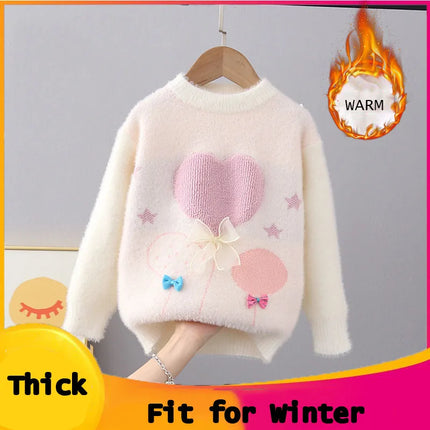 Chic New Autumn Winter Thick Pullover Sweaters Girls Knit Lace Butterfly-knot Sweaters Children Clothing Girls Sweater FY11292