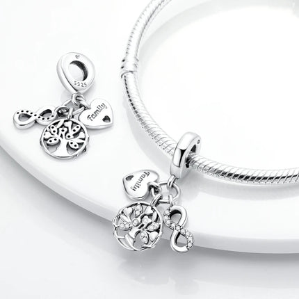 Original 925 Sterling Silver Charm Beads Love Heart Family Charms Pendant Fit Bracelet Charm Women DIY Jewelry Gift