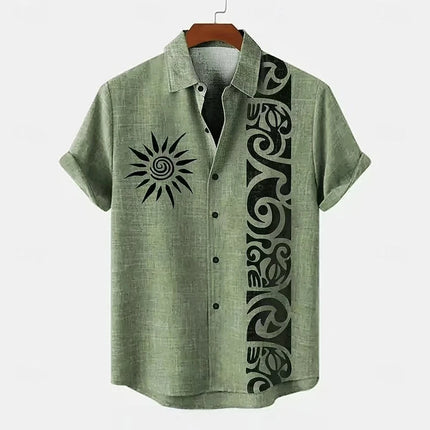 Men's High-Quality Linen Short-Sleeved Shirt Hawaii 3D Printed Collar Vacation Casual Style Loose Breathable Fit