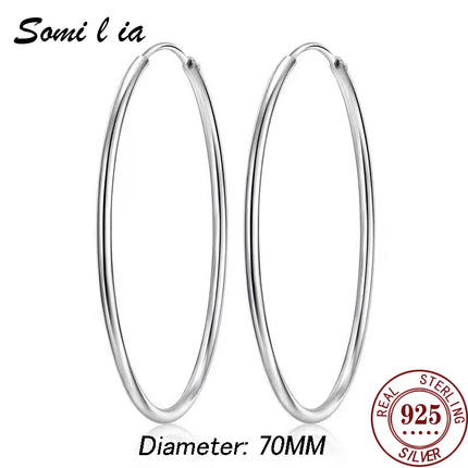 SOMILIA SOMILIA Platinum Big Hoop Earrings for Women, 925 Sterling Silver Jewelry Female Fashion Women Earrings 10-90mm For Gift