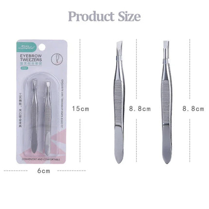 2Pcs/Set Professional Slanted/Flat Stainless Steel Hair Removal Clip Eyebrow Face Hair Remover Tweezers Eyebrow Plucking Tools
