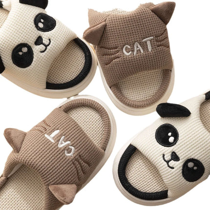 Home Slippers Panda Cat Women Summer Cute Linen Couples Indoor House Non-Slip Thick Funny Sandals Cartoon Kawaii Shoes 2025 New