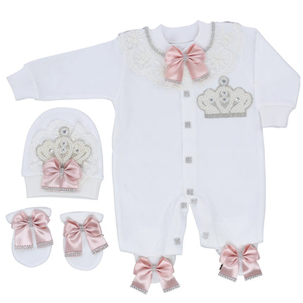 Original UK Prince Take Me Home Outfit Baby Crown Jewels set Baptism Bling Outfit Rubybelleb Light Blue 3pcs Layette Swaddle Set