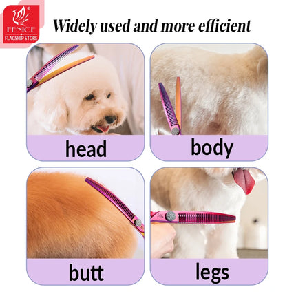 Fenice 7.25 Inch Professional Diamonds Screw Curved Chunker Scissors Pet Grooming Shears JP440C Thinner Shears for Dogs