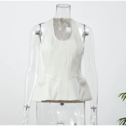 Retro Sleeveless Corset Halter Vest Women Casual Off-shoulder U-neck Waist Cinching Slim Short Top 2026 Lady High Street Tops