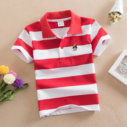 Summer Kids Polo Shirts Children's Short Sleeve Boys Top Polo Shirt Color Striped Teens Cotton Girls School Shirts 2-14Years