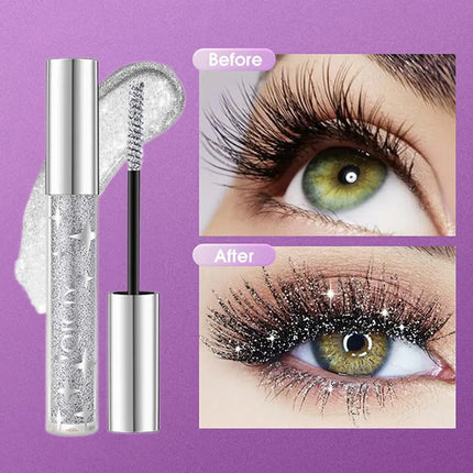 Diamond Mascara Shiny Galaxy Sequins Glitter Lash Mascara Eyelashes Waterproof Fast Dry Curling Thick Mascara Shimmer Makeup
