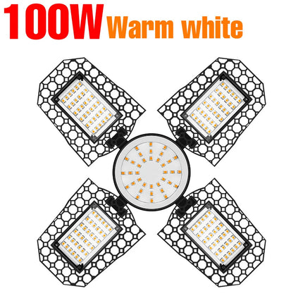 E27 220V LED Garage Light Bulb Fan Blade Foldable Deformable Ceiling Lamp 110V Home Workshop Lighting 40W 60W 80W 100W 150W 200W