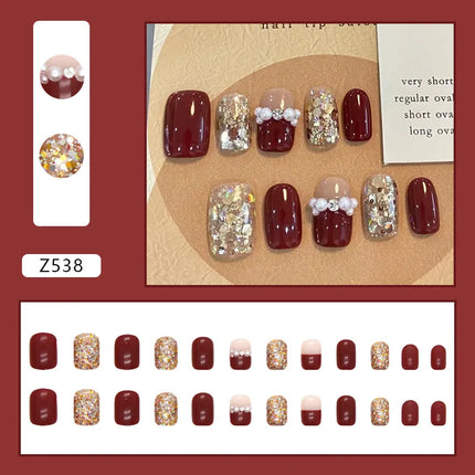 Sparkling Diamond 24 Pcs Press on Nails Pink Nail polish Glossy Artificial Finger Manicure Reusable False Nails