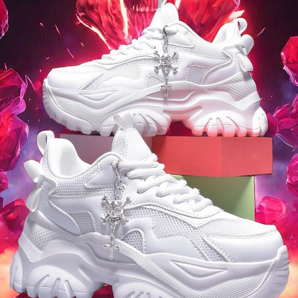 Women's fashion casual vulcanized shoes pure white platform high heels female Halloween punk style light women's sports shoes