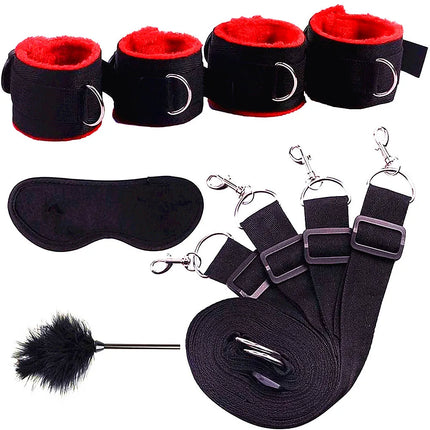 BDSM Bondage Gear Sets SM Slave Handcuff Leg Restraint Eyeblinder Teaser Sex Toy Kits Couple Adult Fetish Games Sex Bondage Toy
