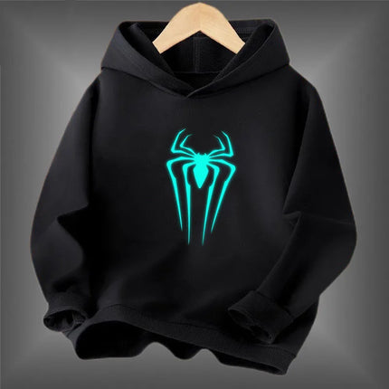 Young students Animal Spider Print clothes Fluorescent hoodie Boys Luminous long-sleeved Basic coat for Spring Autumn
