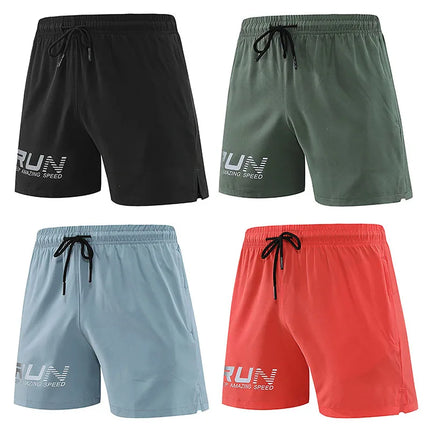 Men Thin Quick Dry Sports Running Shorts Drawstring Waist Side Split Print Gym Workout Fitness Training Walking Short Pants