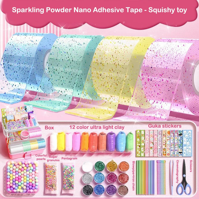 Double-Sided Nano Tape for DIY Craft, Bubble Blowing Pinch Toy, High Adhesive Colorful Reusable, Non-Marking.