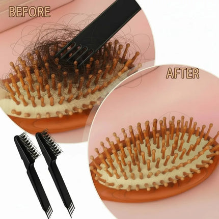 Hair Brush Cleaner Tool 2 Pack - 2-in-1 Dual Edge Removes Hair, Dust & Lint for Home & Salon