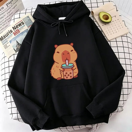 Capybara Cartoon Hoodie Graphic Printing Kawaii Sweatshirt Long Sleeve Comfortable Clothing Casual Pullovers Soft Cute