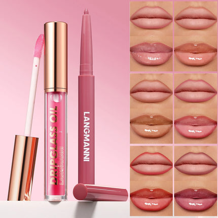 2pcs/Set Smooth Lip Liner+Lip Gloss Set Waterproof Liner Lip Combo Makeup, Long-Lasting Moisturizing Makeup Plump