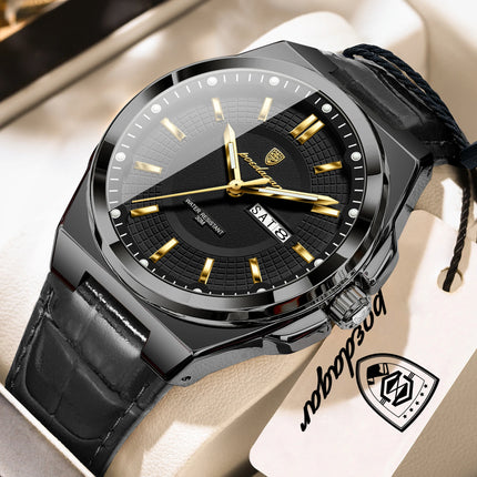 POEDAGAR High Quality Fashion Men's Wristwatch Waterproof Luminous Date Week Business Quartz Men's Watches Leather Men Watch Reloj
