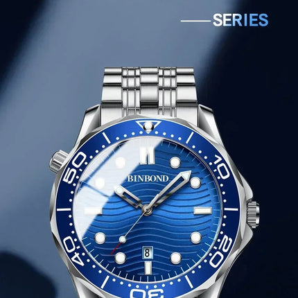BINBOND Fashion Business Ultra-thin Seahorse Series Men's Quartz Watches Waterproof Luminous Sport Multifunction Men's Wristwatch
