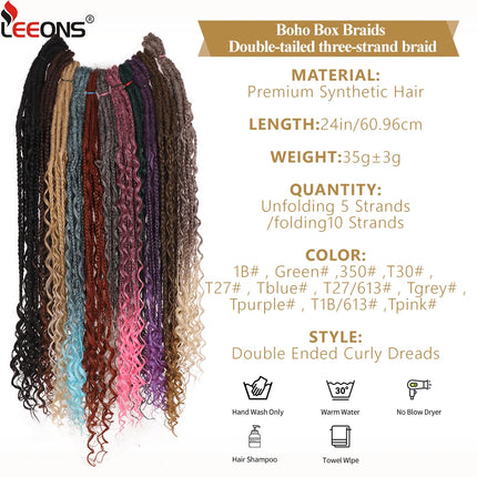 24" Double Ended Dreadlock Extension 5/10 Strands Synthetic Boho Box Braid Dreads Extensions Hippie Style Dreadlocks For Women