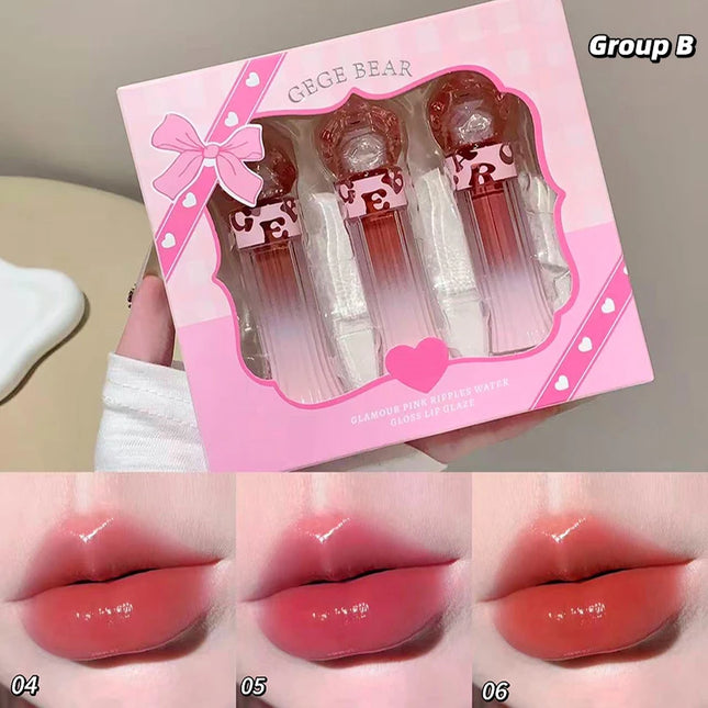 Gege Bear Water Light Lip Llaze Set Mirror Lipstick Lip Gloss, Hydrating Moisturizing, Long Lasting, Gift for Lover