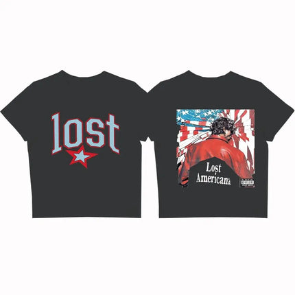 Y2k Harajuku T-Shirt MGK Lost The American Machine Gun Kelly Crop Top Fashion Print Cotton Loose Hip-hop Top Unisex