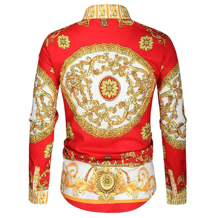 2023 New Men's 3D Digital Print Fashion Slim Fit Long Sleeve Shirt Smooths Your Silhouette Cross-Border Wholesale