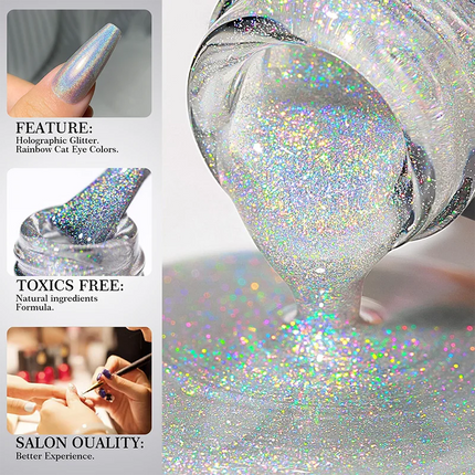 Holographic Nail Polish with Rainbow Glitter - 7ml Laser Chrome Nail Lacquer, Multicolor Shift Effect, 8color DIY Art Nail Salon