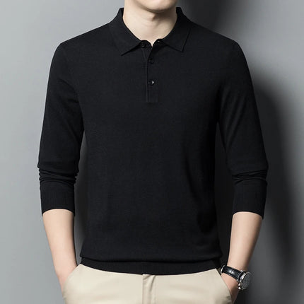 Worsted wool Men POLO Neck  Pullover Long Sleeve Lapel Sweaters Loose Warm Knitted Tops Spring Autumn New Style Men’s Clothing