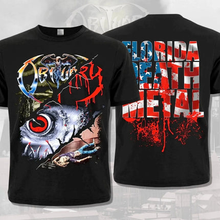 Florida 3 Death Metal Printed Short-sleeved Gothic Retro Cotton T-shirt Casual Loose Round-neck Streetwear Unisex Sportswear Top