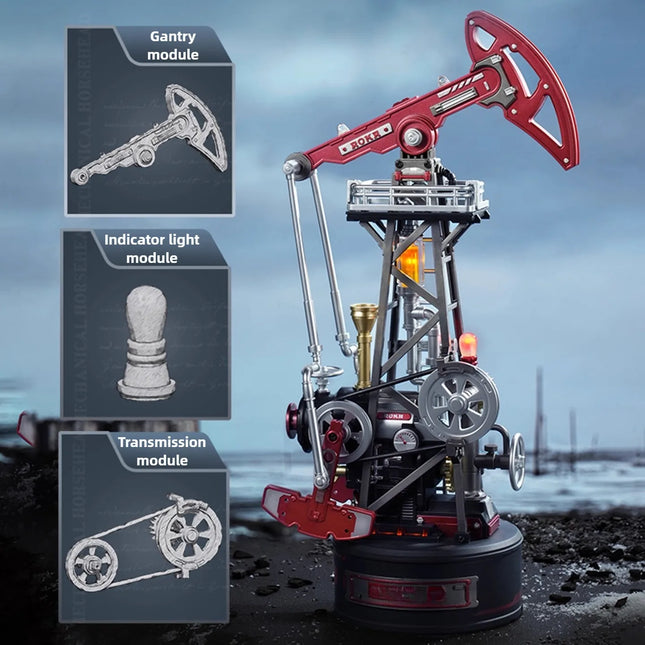 Oil Pumping Machine Model Assembly Kit 127PCS DIY Oil Rig Model with Lights Desktop Ornament Movable Model Assembly Kit Toy
