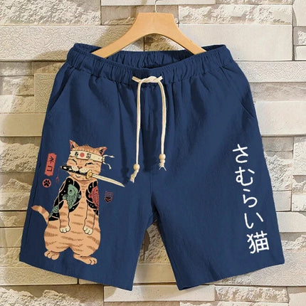 2025 Summer 3D Anime Japanese Samurai Cat Shorts Trunks Quick Dry Beach Swiming Shorts Women Men Hip Hop Short Pants Shorts 6xl